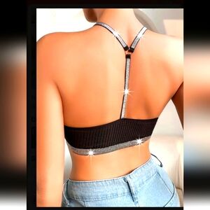 NIP SEXXXY NAUGHTY BLACK LACE RHINESTONE BRA SIZE WOMEN'S 6 MEDIUM